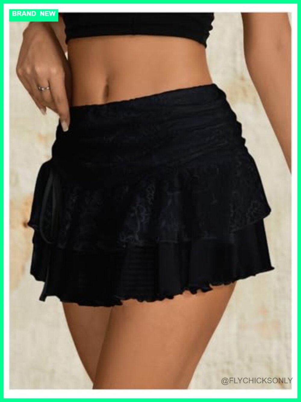 Y2k Lace Ruffle Mini Skirt Low Rise Drawstring - Picture 2 of 5
